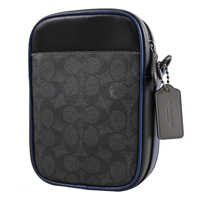 【COACH】HITCH 經典SIGNATURE印花拼接方包斜背包(黑灰)