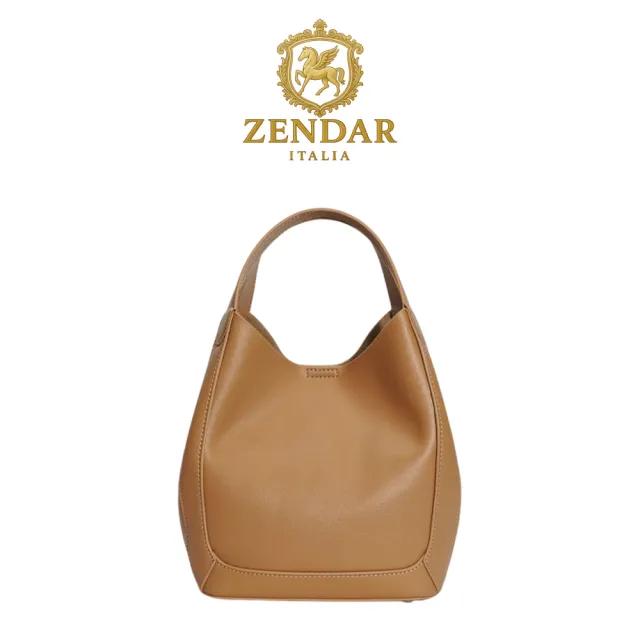 【ZENDAR】台灣總代理 頂級小牛皮菜籃子肩背包 露西亞系列 (琥珀色 女包)