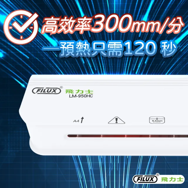 【FILUX 飛力士】A4 冷熱雙溫專業護貝機 LM-950HC(A4 冷熱護貝兩用)