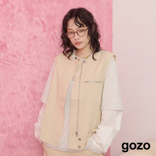 【gozo】天絲斜邊釦造型工裝背心(兩色)