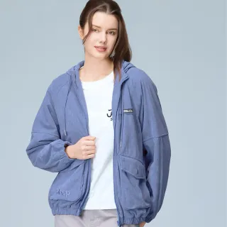 【JEEP】女裝 燈心絨刷毛連帽外套-藍色