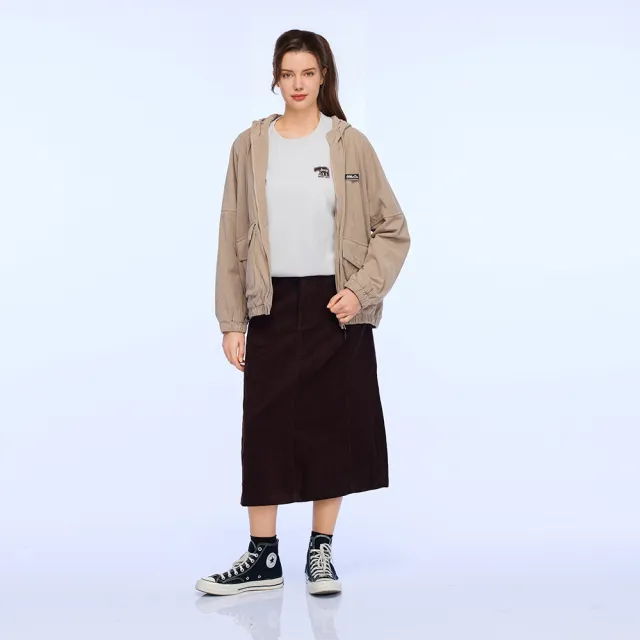 【JEEP】女裝 燈心絨刷毛連帽外套-卡其色