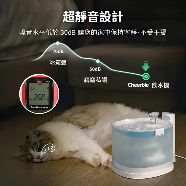 【日本Cheerble 七布】無泵寵物飲水機E1插電款2L+濾芯4片/盒(貓咪飲水機 磁力供水 全球首創)