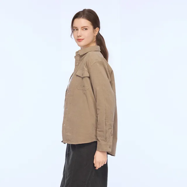 【JEEP】女裝 休閒燈芯絨工裝夾克襯衫-咖啡色