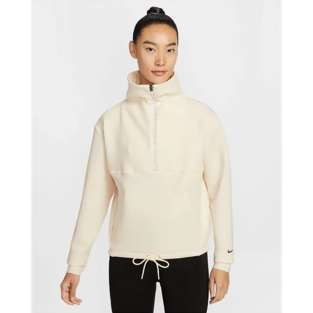 【NIKE 耐吉】半開襟上衣 女 AS W NP FLC CROP HZ GCEL 運動 休閒 速乾 寬鬆 米白 (IQ3947110)