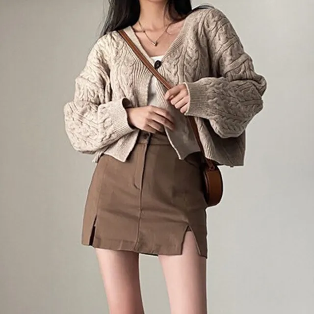 【AS 梨卡】女裝 短版 外套 針織 毛衣 針織上衣 辣妹外套 百搭外套 寬鬆穿搭 DR477