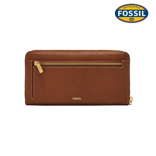【FOSSIL】Logan 多層真皮拉鍊RFID防盜長夾-咖啡雕花 SL10106124