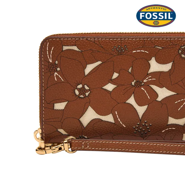 【FOSSIL】Logan 多層真皮拉鍊RFID防盜長夾-咖啡雕花 SL10106124
