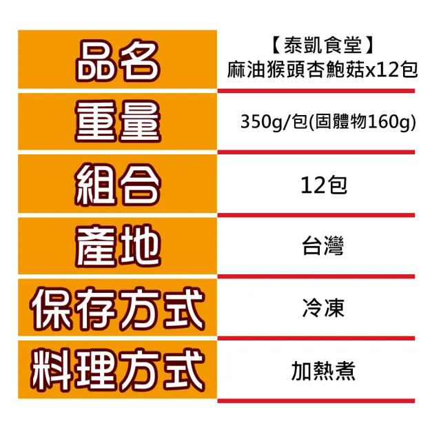 【泰凱食堂】免運-老饕必敗日銷千包麻油猴頭杏鮑菇x12包