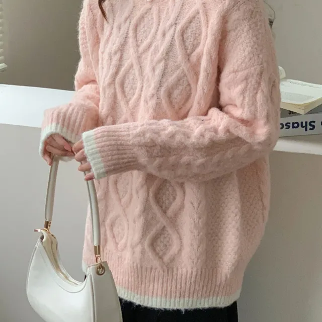【AS 梨卡】女裝 毛衣 針織上衣 復古麻花 套頭毛衣女 保暖針織 寬鬆毛衣 慵懶風針織DR697