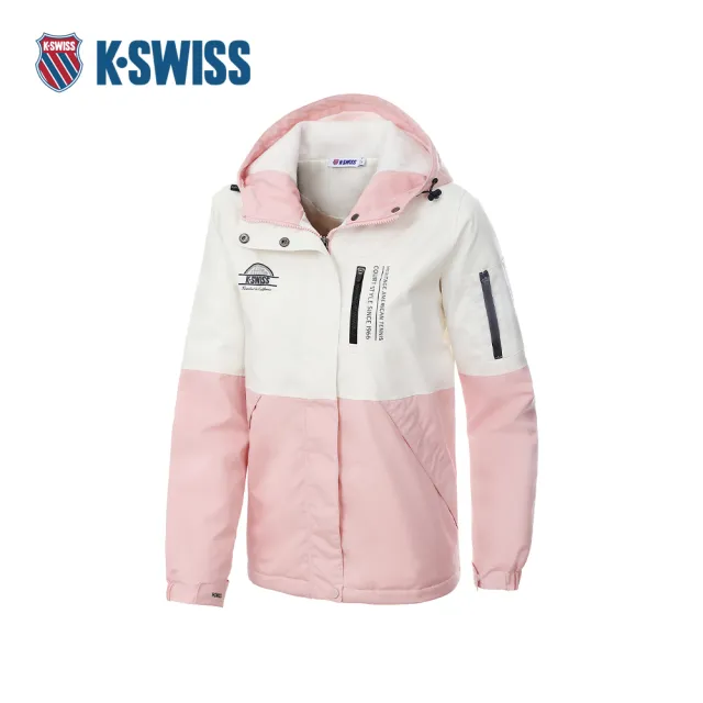 【K-SWISS】運動外套 25FW WINDBREAKER 連帽 口袋 拉鍊 女款 白粉色 1912721-602