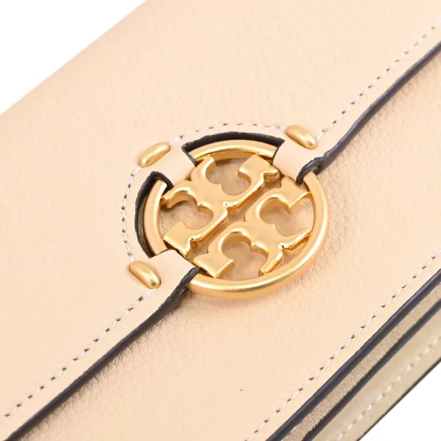 【TORY BURCH】Miller 簡約雙T LOGO皮革翻蓋晚宴包斜背包(杏色)