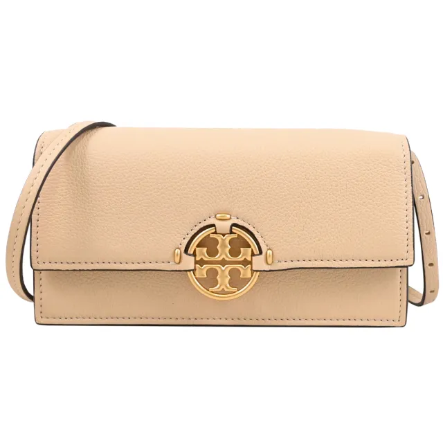 【TORY BURCH】Miller 簡約雙T LOGO皮革翻蓋晚宴包斜背包(杏色)