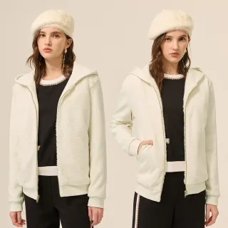 【ILEY 伊蕾】雙面穿立體緹花刷毛連帽外套(白；M-XL；1254544603)