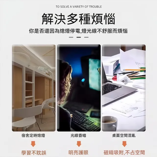 茉家 三色柔光USB磁吸護眼燈-小號1入