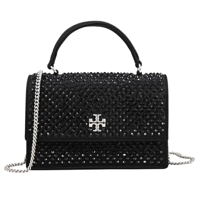 【TORY BURCH】KIRA 經典雙T LOGO滿版水鑽手提包兩用包(黑)