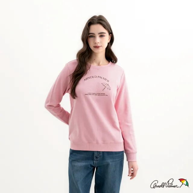 【Arnold Palmer 雨傘】女裝-刺繡標語長袖圓領大學T(粉紅色)