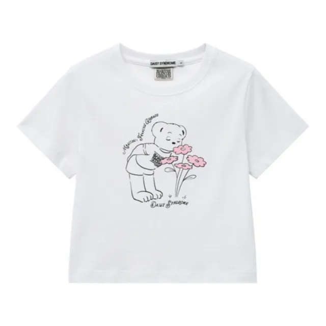 【MARITHE FRANCOIS GIRBAUD】官方旗艦 Daisy聯名款 女版 小花熊熊短版短袖上衣 MFG 女短袖 TEE(白色)
