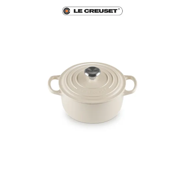 【Le Creuset】典藏琺瑯鑄鐵鍋圓鍋 18 cm(杏仁奶茶-鋼頭-內鍋白)
