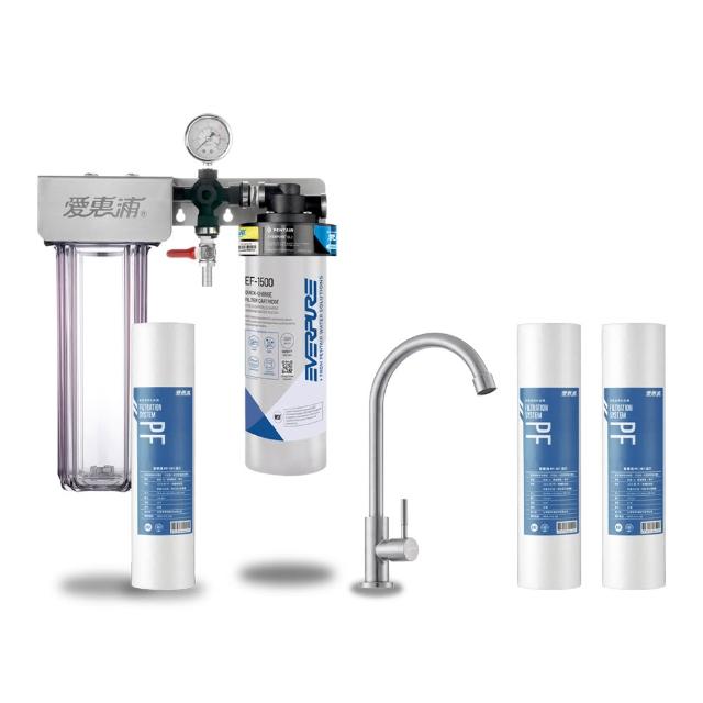 【EVERPURE 愛惠浦】櫥下型 PURVIVE Duo-EF1500大流量不鏽鋼龍頭兩道式生飲淨水器(前置PP)