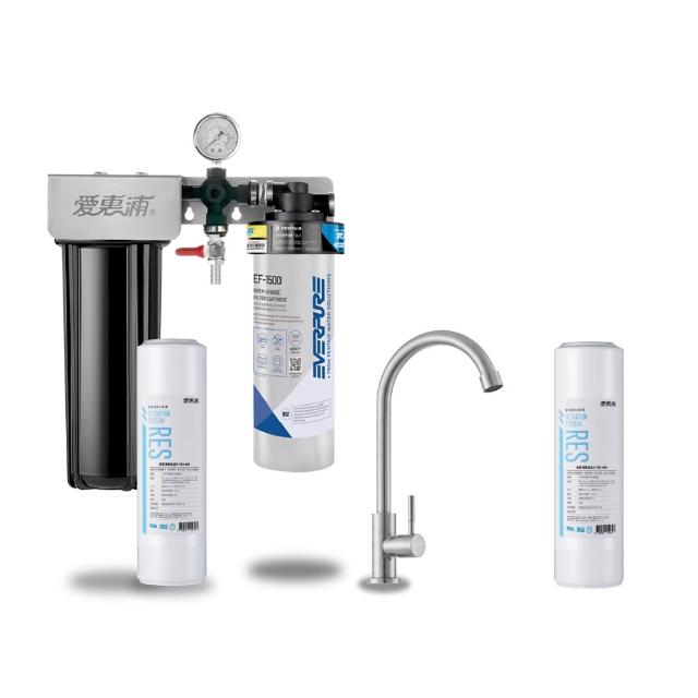 【EVERPURE 愛惠浦】櫥下型 PURVIVE Duo-EF1500大流量不鏽鋼龍頭兩道式生飲淨水器(前置樹脂)