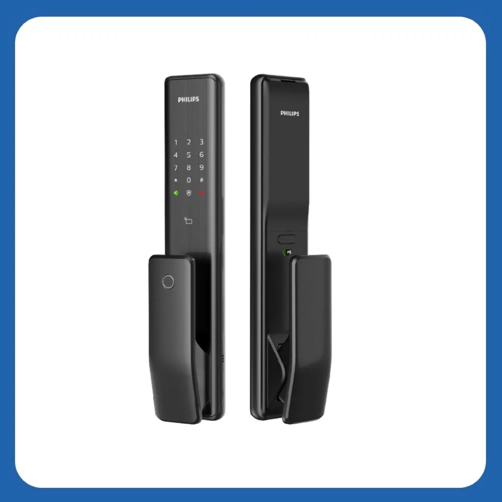 【Philips 飛利浦】ALPHA 五合一推拉式智能門鎖/電子鎖 曜石黑(指紋│卡片│密碼│鑰匙│WIFI/含安裝)