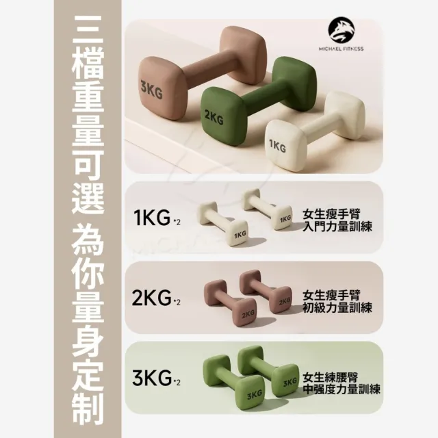 【Michael Fitness 麥克健身】3KG 啞鈴 實心鑄鐵啞鈴 小啞鈴 啞鈴組 健身啞鈴