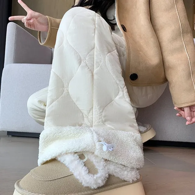 【AS 梨卡】女裝 長褲 棉褲 防風保暖 拼接 翻邊直筒褲 高腰長褲 休閒寬褲 百搭 VG217