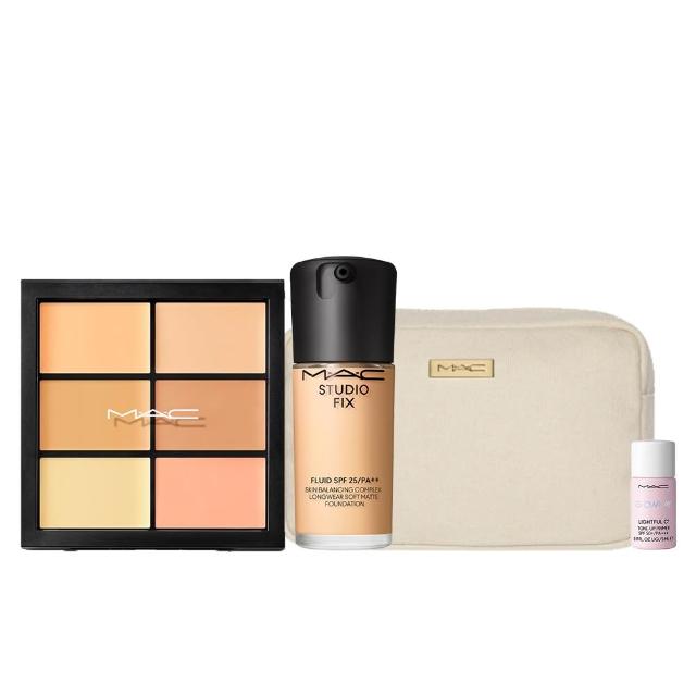 【M.A.C】六色遮瑕完美底妝組(超持妝六色遮瑕盤6g 多色任選+超持妝無瑕粉底液30ml  #詐片粉底/防曬)