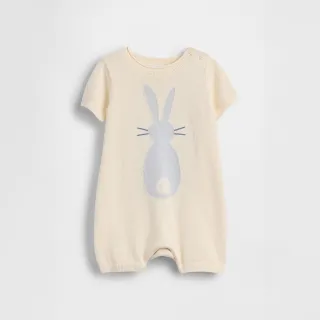 【GAP】嬰兒兔子圖案短版連身衣-兔兔白(880366)