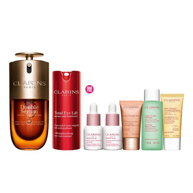 【CLARINS 克蘭詩】疾速撫紋發光組(黃金雙萃精華30ml+NEW賽車眼霜15ml)
