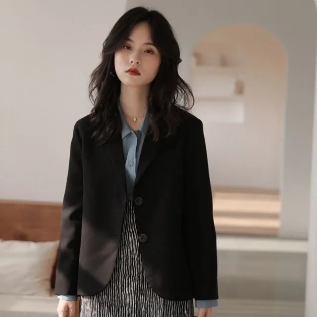 【AS 梨卡】大衣 西裝外套 短版 西裝外套女春秋新款 摩登灰黑色修身百搭顯瘦外套 西裝上衣VG070