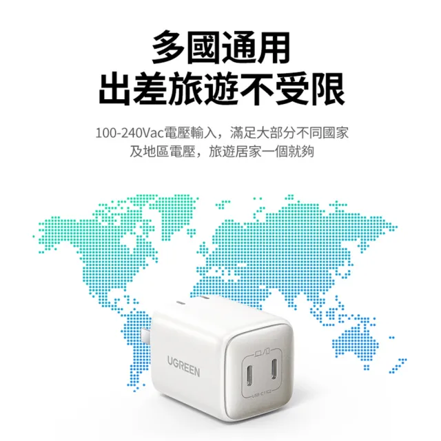 【綠聯】45W 雙USB-C GaN氮化鎵 快充充電器/充電頭(PD3.0/PPS/QC4/美國納微晶片)