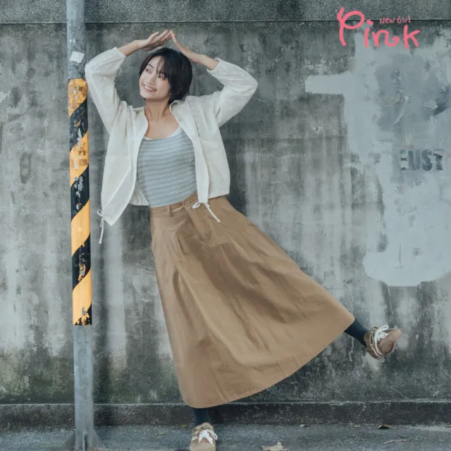 【PINK NEW GIRL】翻領花紋抽繩外套 A1707BC
