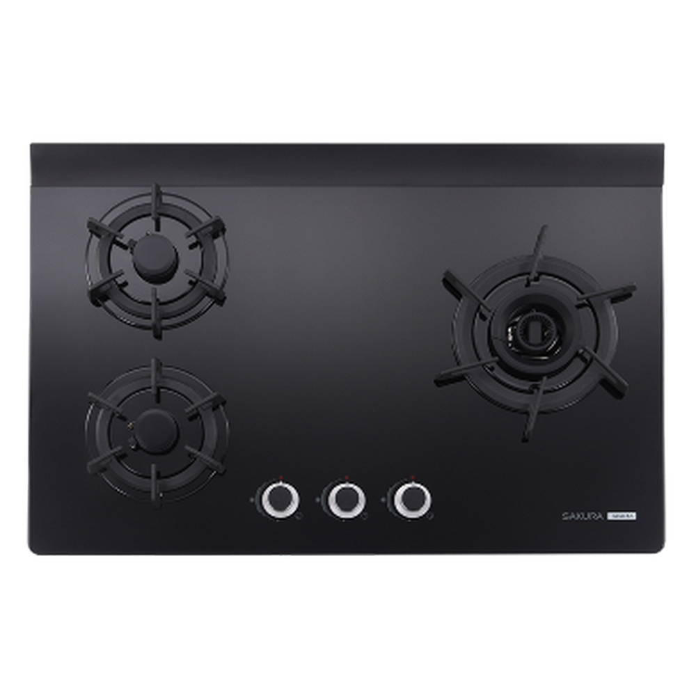  SAKURA櫻花牌 G-2932 型號G2932AG，三口瓦斯爐採用耐熱強化玻璃爐臺與雙炫火爐頭，臺灣製造，支援電子連續點火與DC 1.5V電源。火力強勁，左大火右大火設計，瓦斯消耗量9~10kW，能源效率第一級，適合液化(桶裝)瓦斯。機體尺寸775 x 520 x 145 mm (含爐架)，挖孔尺寸728 x 468 mm (R113)，BSMI許可R51085，享1年保固，標準安裝，安全可靠的廚房首選。 