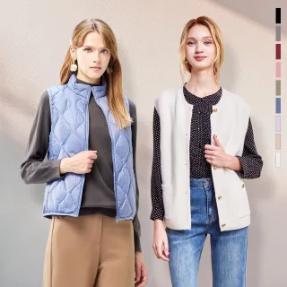 【MYVEGA 麥雪爾】MA輕量保暖立領/V領衍縫白鴨絨背心/針織背心-多款任選(日系/羽絨/輕量背心/新年紅色)