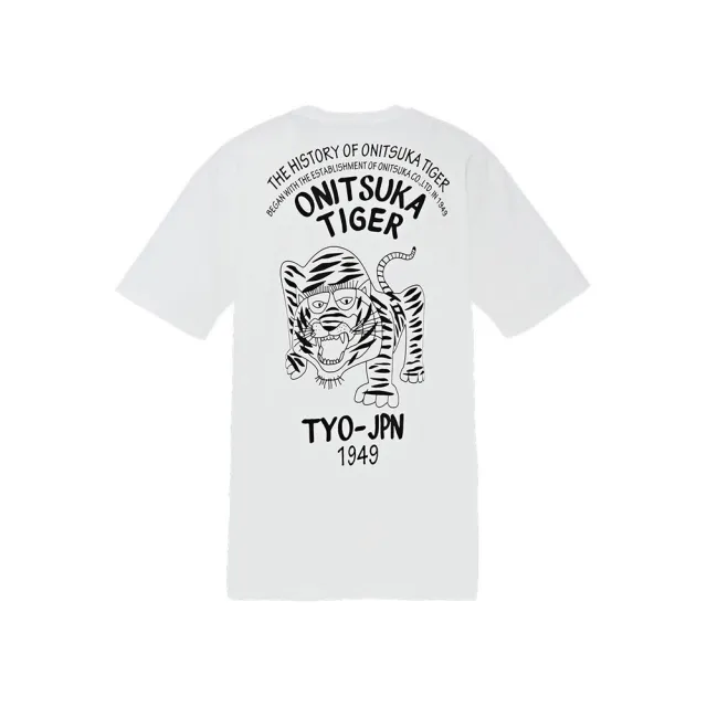 【Onitsuka Tiger】鬼塚虎-白底黑色老虎印花短袖上衣(2183B620-100)