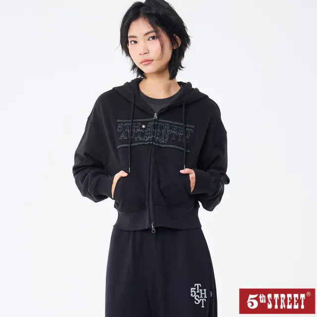 【5th STREET】雙11 女裝 外套 長袖 連帽外套 黑色(510650)