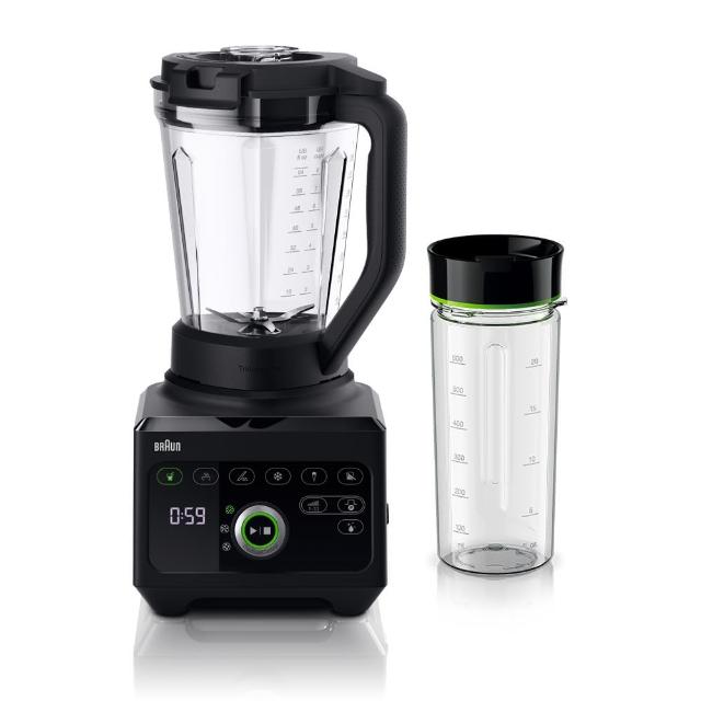  BRAUN 德國百靈 PowerBlend 9 JB9041 專業型調理機，採用 TRITAN 共聚酯內部材質，中國製造，110V 電壓適用。具 1000W 以上強大功率，高速 40000~45000 轉回轉數，2L~3L 大容量設計，支援加熱功能，適合製作熱飲與果汁。尺寸 200*250*430 mm，重量 4.63kg，配件包含攪拌杯、攪拌棒、隨行杯、蓋子、刀片與墊圈。BSMI 許可字號 R31692，全機 2 年保固。專業調理，輕鬆料理健康飲品！ 