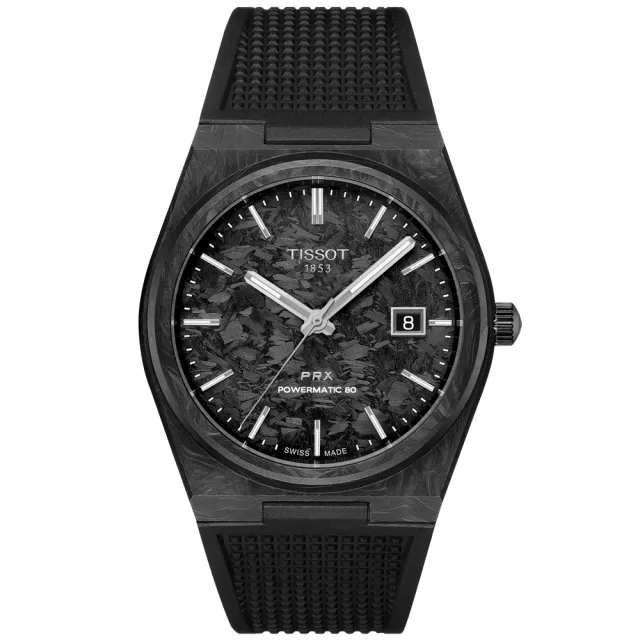 【TISSOT 天梭】PRX 大馬士革/碳纖維 時尚機械腕錶 618 週年慶 畢業禮物 (T1378079608100/T1379079720100)
