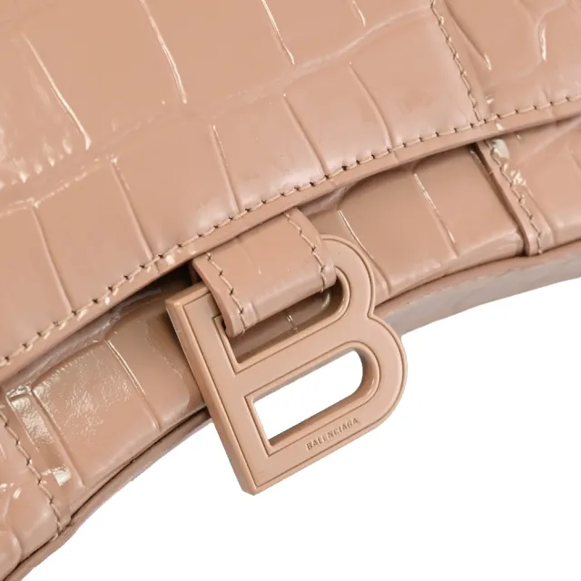 【Balenciaga 巴黎世家】WOC 經典B字LOGO鱷魚紋牛皮晚宴包鍊包斜背包(裸粉)