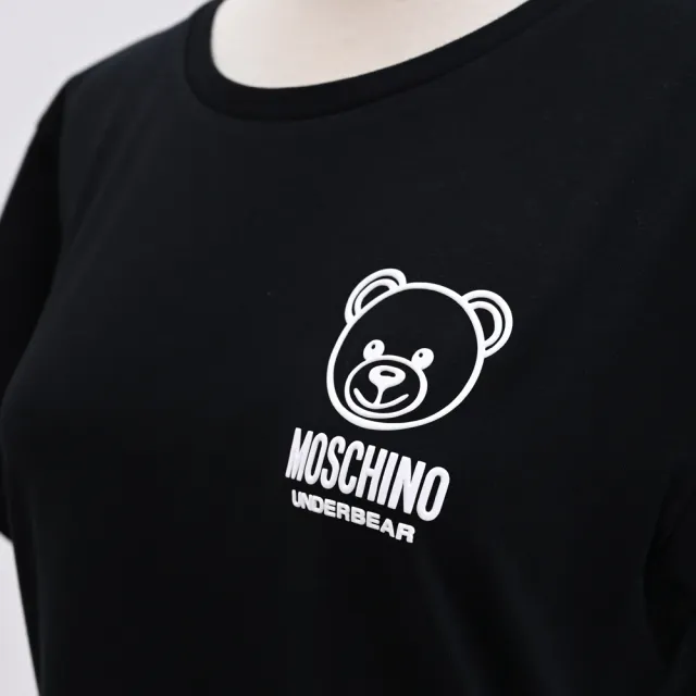 【MOSCHINO】簡約經典小熊貼花LOGO彈性棉質短T恤(黑)