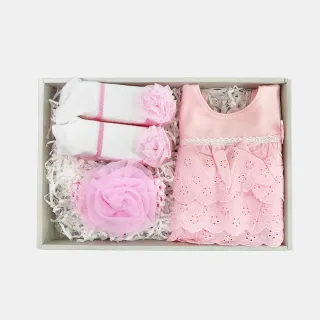 【日安朵朵】女嬰兒童配件禮盒-芭蕾女伶 圍兜+髮帶+寶寶襪(寶寶彌月滿月禮週歲生日禮物)