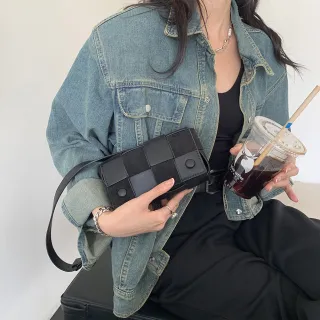 【EMMA SUE】雙11 復古包包 可愛包包 包包女 包包 格子包包 韓國包包 小方包 編織包 側背包 方包