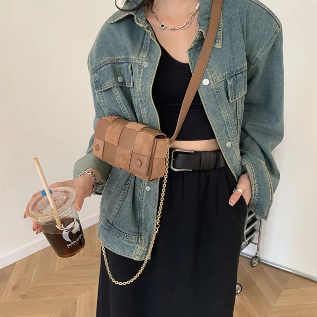 【EMMA SUE】雙11 復古包包 可愛包包 包包女 包包 格子包包 韓國包包 小方包 編織包 側背包 方包