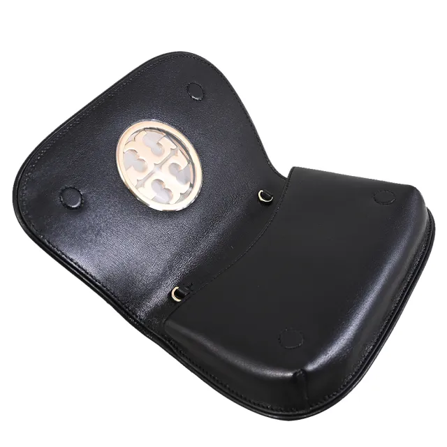 【TORY BURCH】Reva 簡約金屬雙T LOGO翻蓋單肩包晚宴包鍊包(黑)