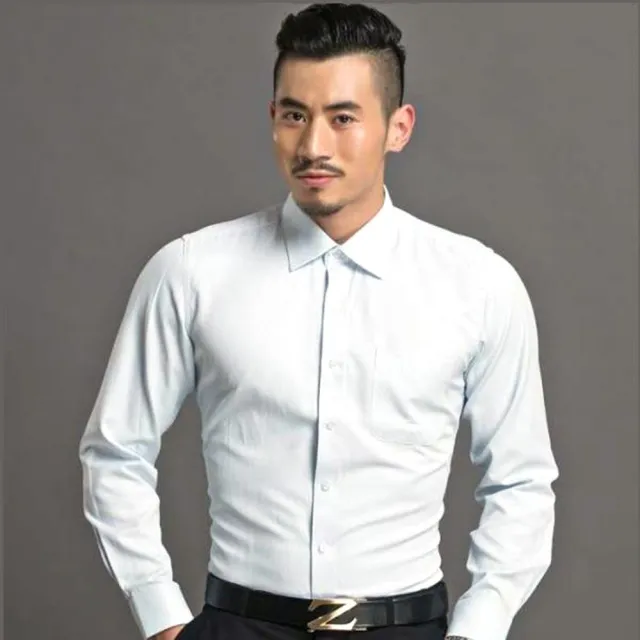 【weishton】韓版修身抗皺襯衫-長袖-斜紋白、藍、灰、粉(商務 口袋 舒適 面試 業務 上班 男生 男士 現貨)