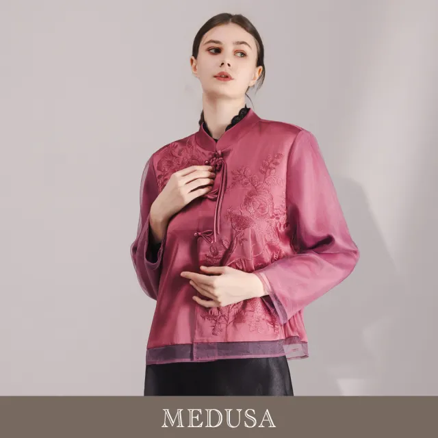 【MEDUSA 曼度莎】現貨-輕奢中式刺繡盤釦上衣（M-XL）｜女長袖上衣 女外罩外搭 中式外套（701-81101）