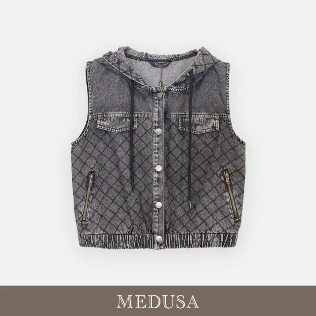 【MEDUSA 曼度莎】現貨-復古刷灰壓紋牛仔背心外套（M-XL）｜牛仔外套 休閒背心（701-1310A）