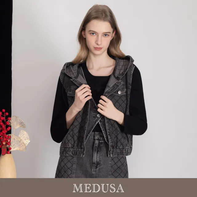 【MEDUSA 曼度莎】現貨-復古刷灰壓紋牛仔背心外套（M-XL）｜牛仔外套 休閒背心（701-1310A）